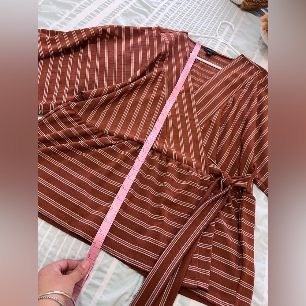 Ann Taylor Rust Stripe Wrap Tie Blouse - Picture 2 of 12